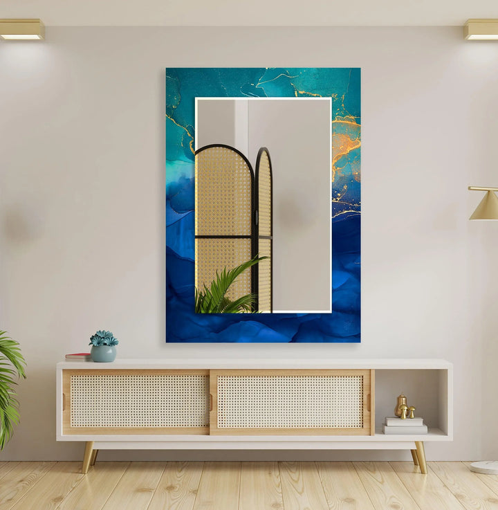 Green & Dark Blue Abstract Wall Mirrors big wall mirror