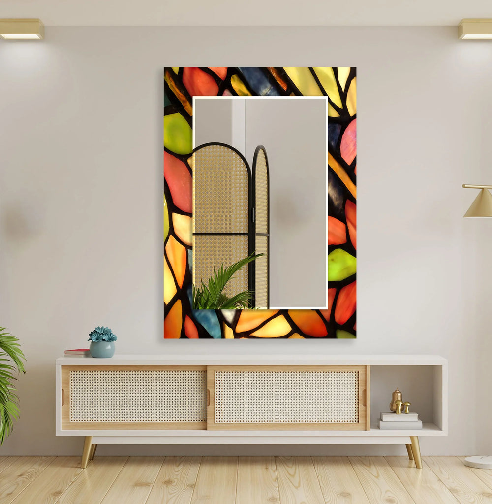 Red and Orange Stained Wall Mirror Bathroom Wall Mirror