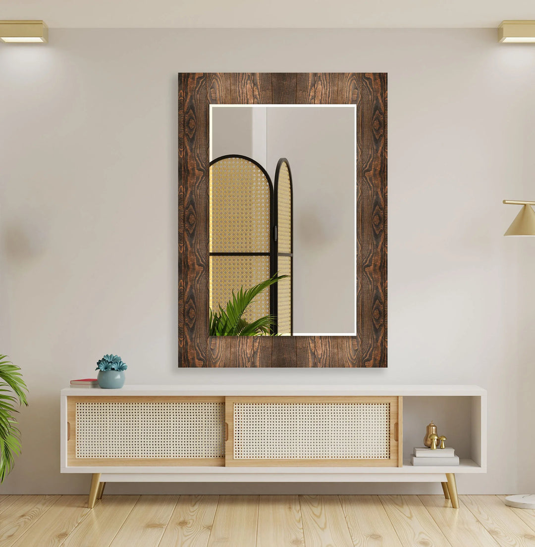Dark Brown Wooden Design Wall Mirror mirror art