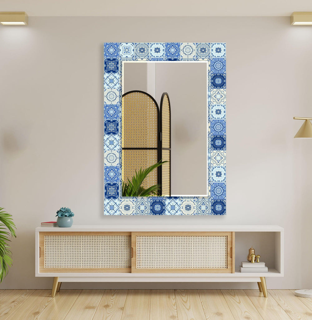 Dark Blue & White Mosaic Wall Mirror gold wall mirror