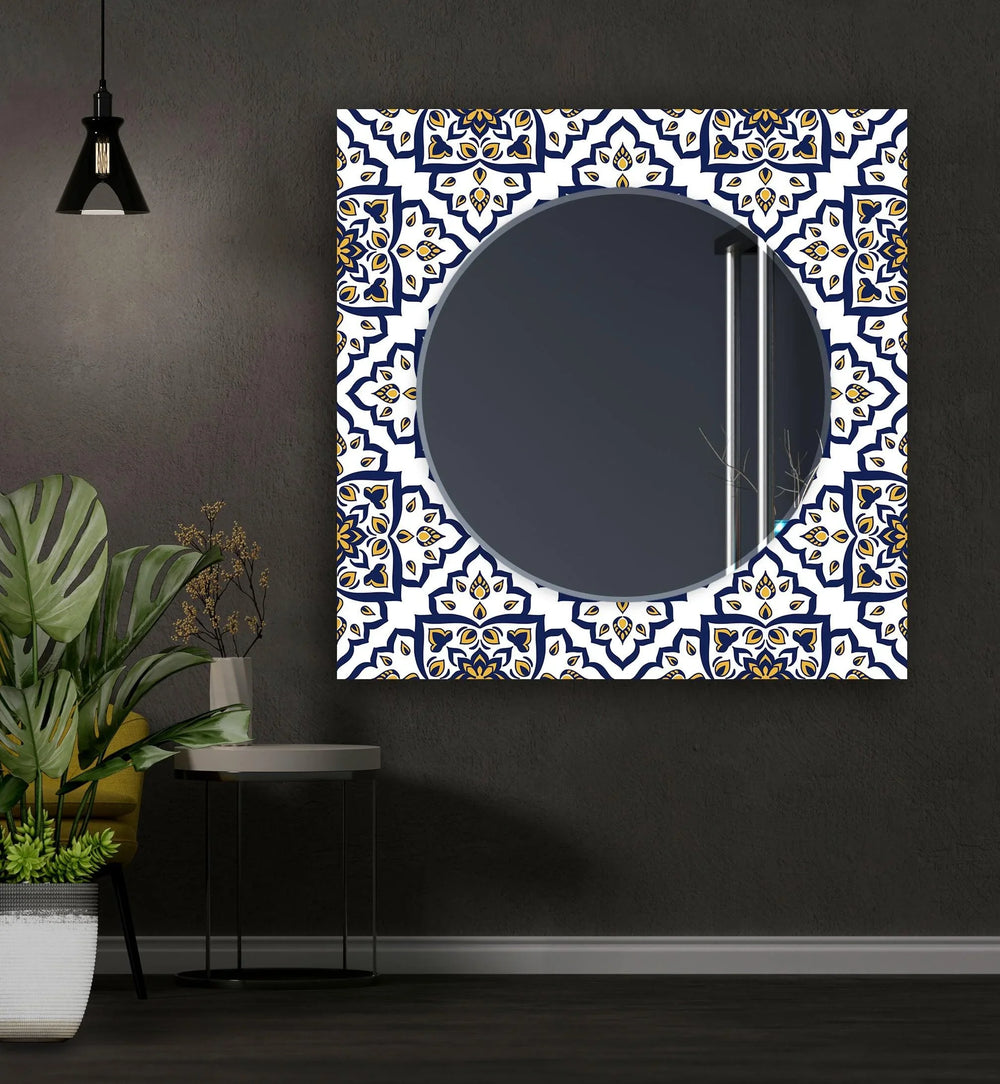 Mosaic Dark Blue and Yellow Wall Mirror Red Wall Mirror