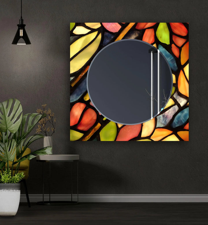 Green & Orange Leaves Wall Mirror lighted mirror