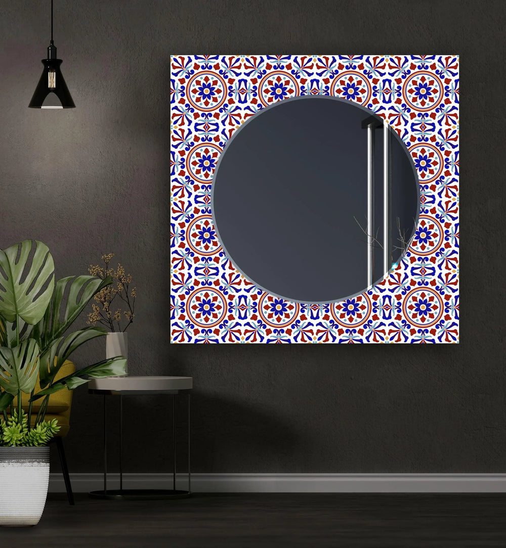 Mosaic Red and Blue Wall Mirror white framed mirror