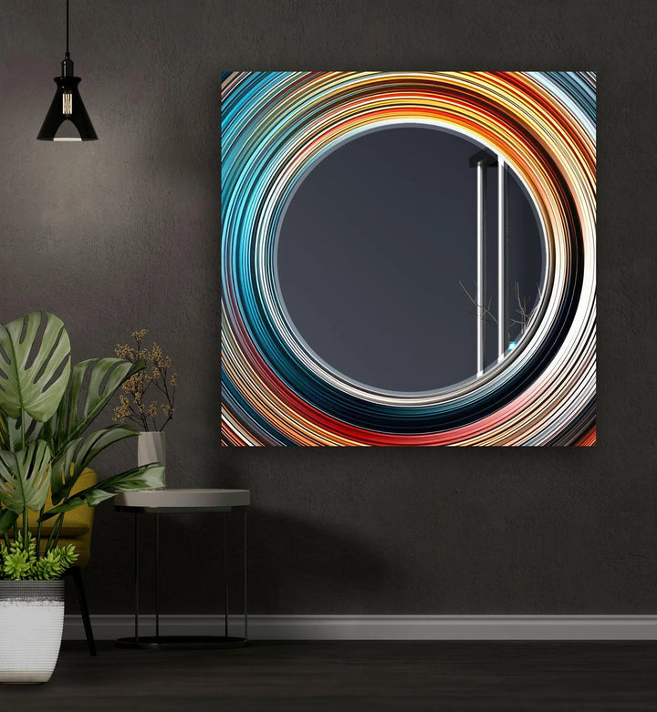 Blue & Orange Abstract Round Wall Mirror Marble Wall Mirror