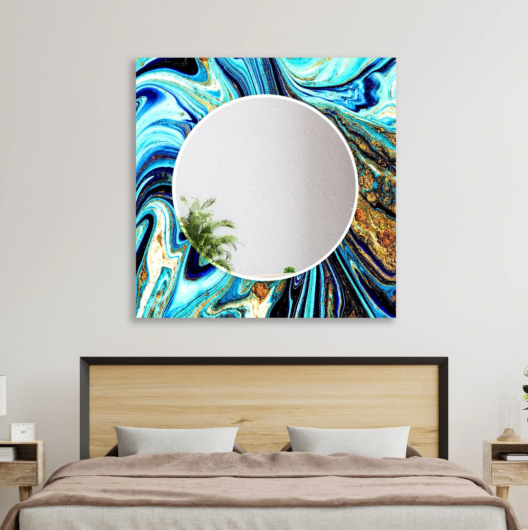 Vivid Blue Epoxy Wall Mirror Stained Glass Wall Mirror