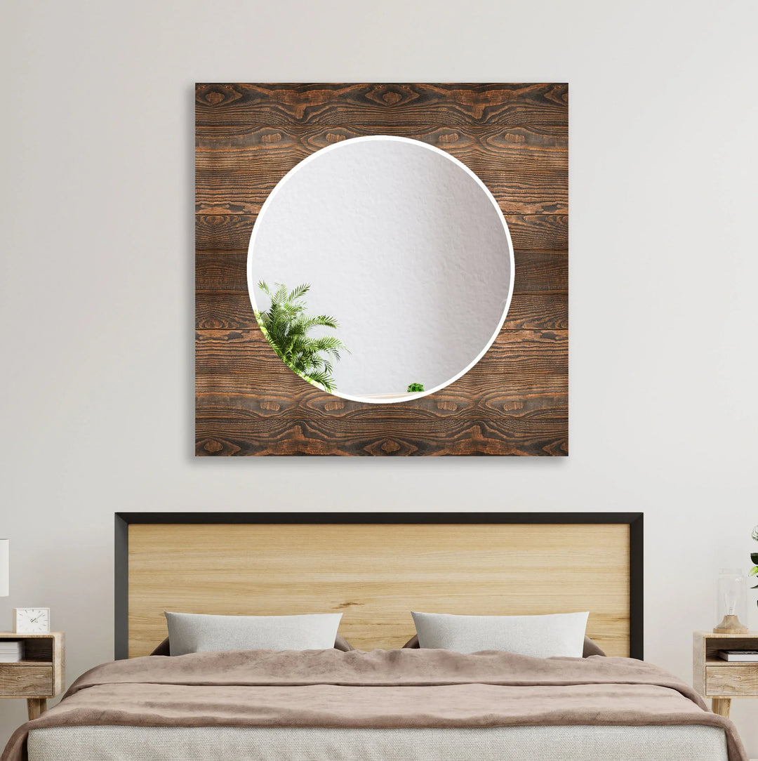 Dark Brown Wooden Design Wall Mirror Framed Mirror