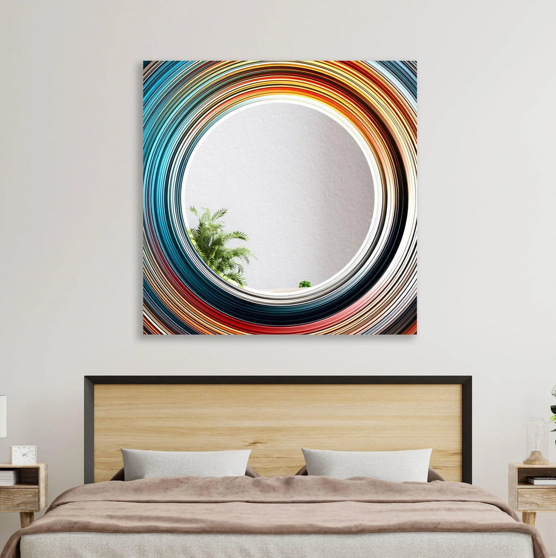 Blue & Orange Abstract Round Wall Mirror Gold Mirror