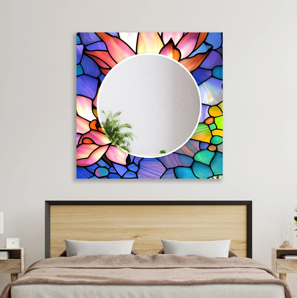 Stained Purple Lotus Wall Mirror Stained Glass Mirror