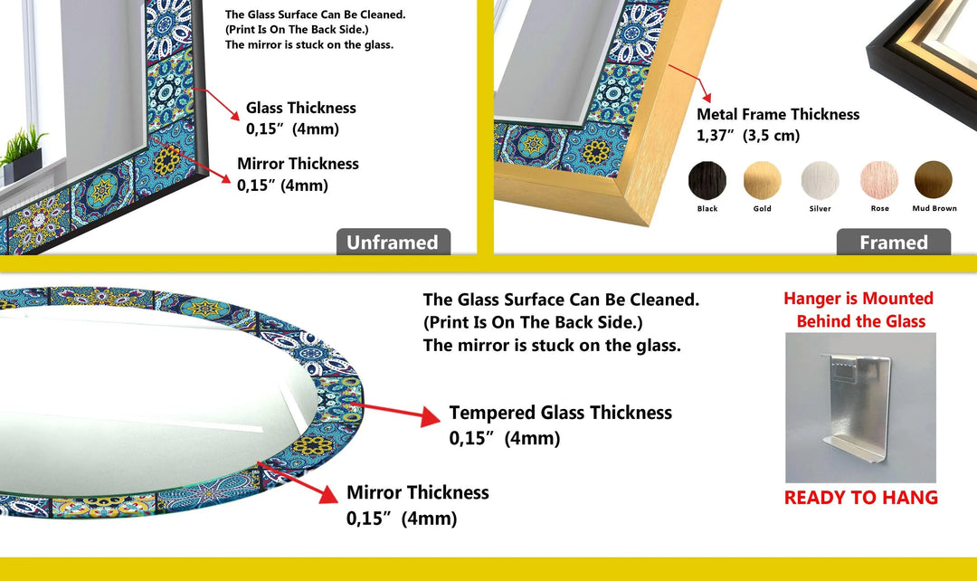Mosaic Yellow Blue Round Wall Mirror - MyPhotoStation