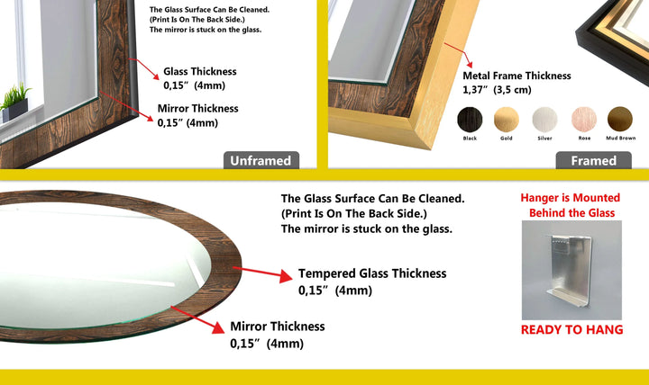 Dark Brown Wooden Design Wall Mirror - MyPhotoStation