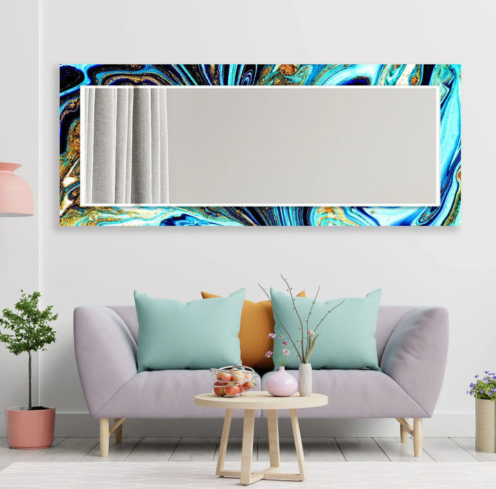 Vivid Blue Epoxy Wall Mirror Marble Mirror