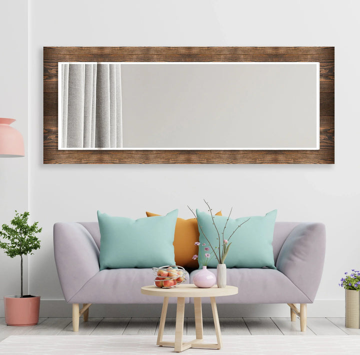 Dark Brown Wooden Design Wall Mirror huge wall mirror
