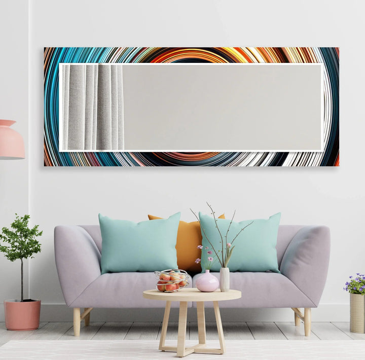 Blue & Orange Abstract Round Wall Mirror Abstract Wall Mirror