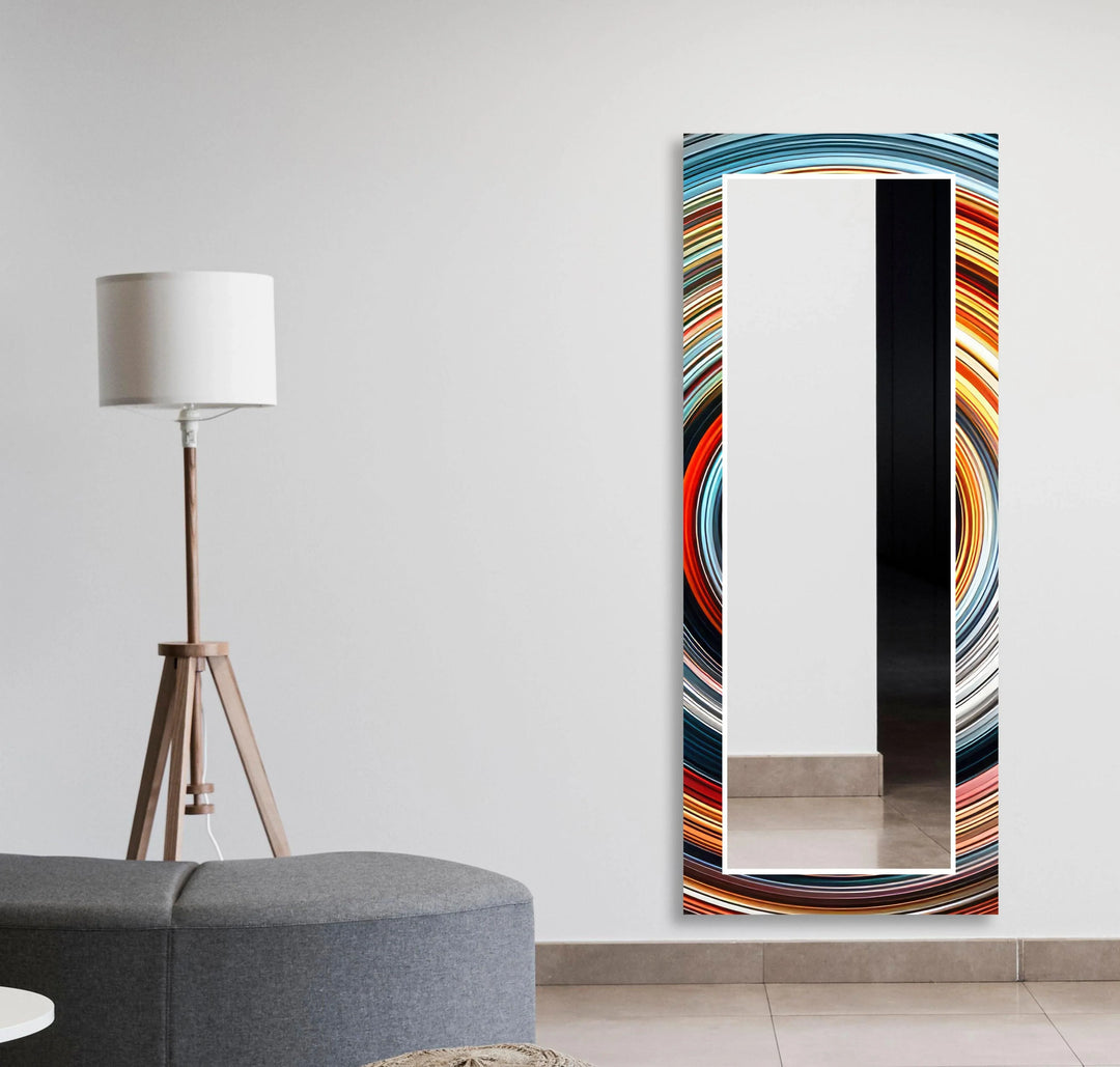 Blue & Orange Abstract Round Wall Mirror Red Wall Mirror