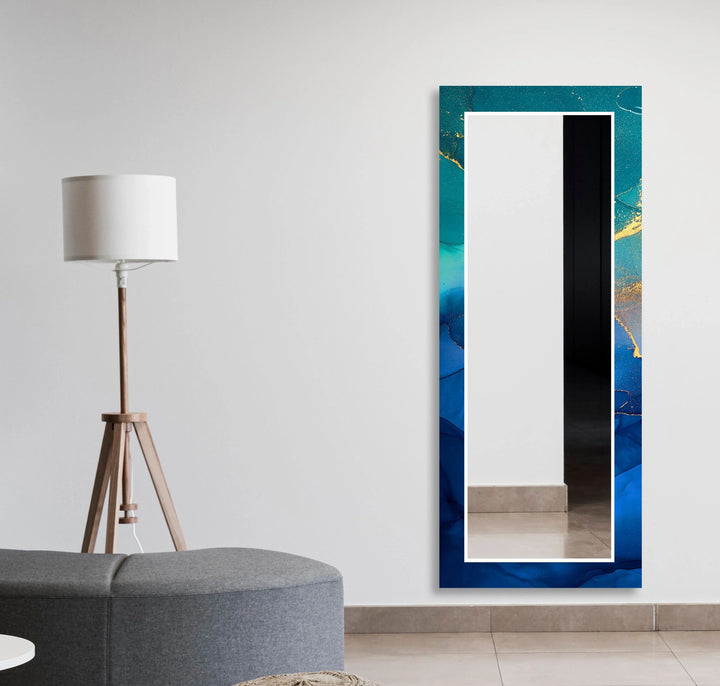 Green & Dark Blue Abstract Wall Mirrors backlit mirror