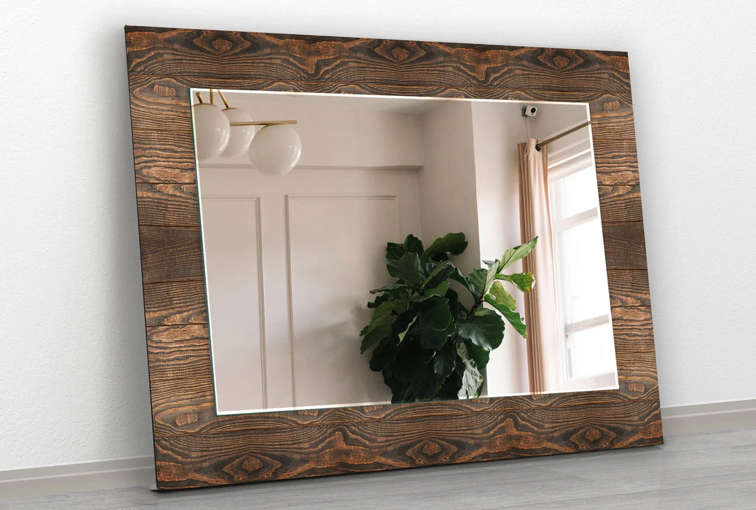 Dark Brown Wooden Design Wall Mirror Bathroom Mirror