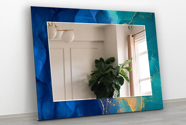 Green & Dark Blue Abstract Wall Mirrors Framed Mirror
