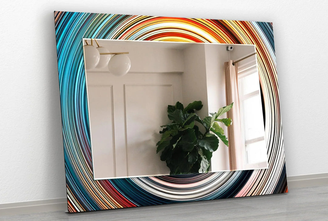 Blue & Orange Abstract Round Wall Mirror Blue Wall Mirror