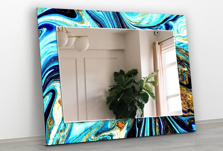 Vivid Blue Epoxy Wall Mirror Marble Wall Mirror