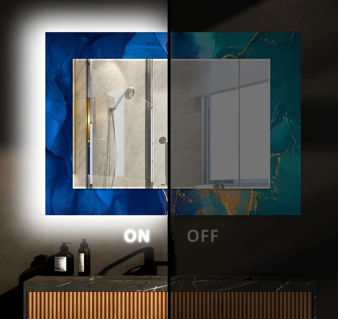 Green & Dark Blue Abstract Wall Mirrors lighted mirror