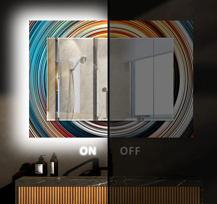 Blue & Orange Abstract Round Wall Mirror Marble Mirror