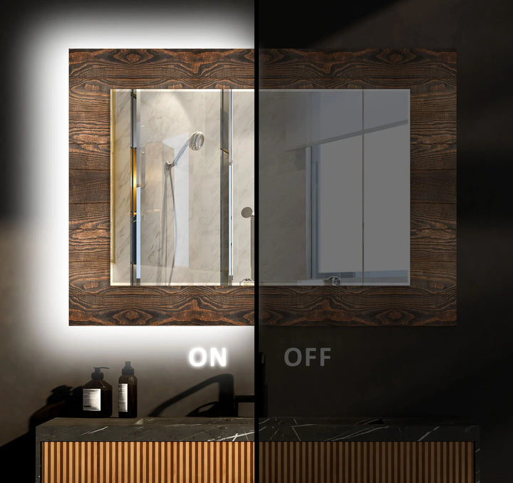 Dark Brown Wooden Design Wall Mirror dining room mirror