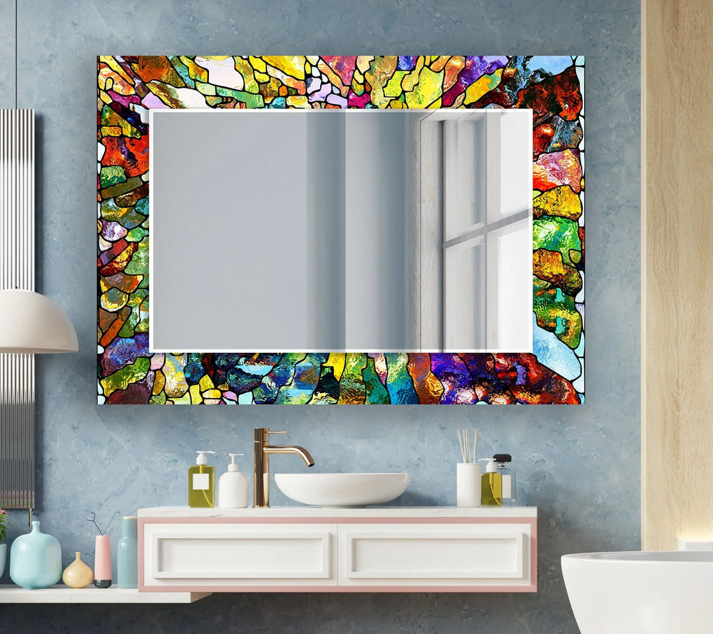 Stained Colorful Stones Wall Mirrors Gold Wall Mirror