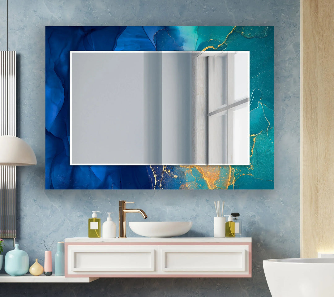 Green & Dark Blue Abstract Wall Mirrors wall mirror