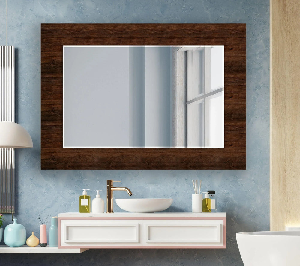 Dark Brown Wood Pattern Wall Mirror Gold Mirror