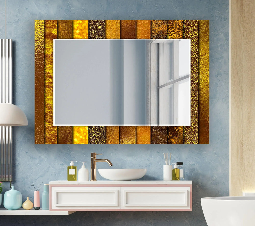Orange with Golden Details Wall Mirrors Square Wall Mirror