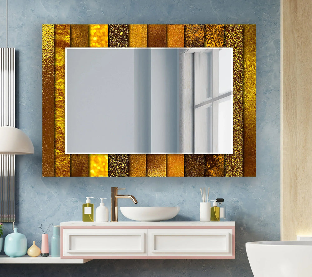 Golden Abstract Wall Mirror Square Mirror