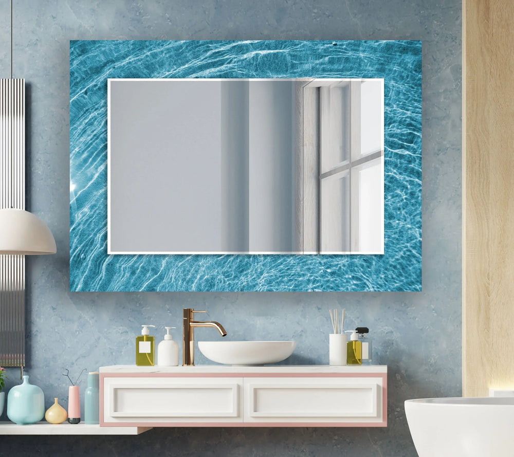 Blue Sea Waves Wall Mirrors white framed mirror