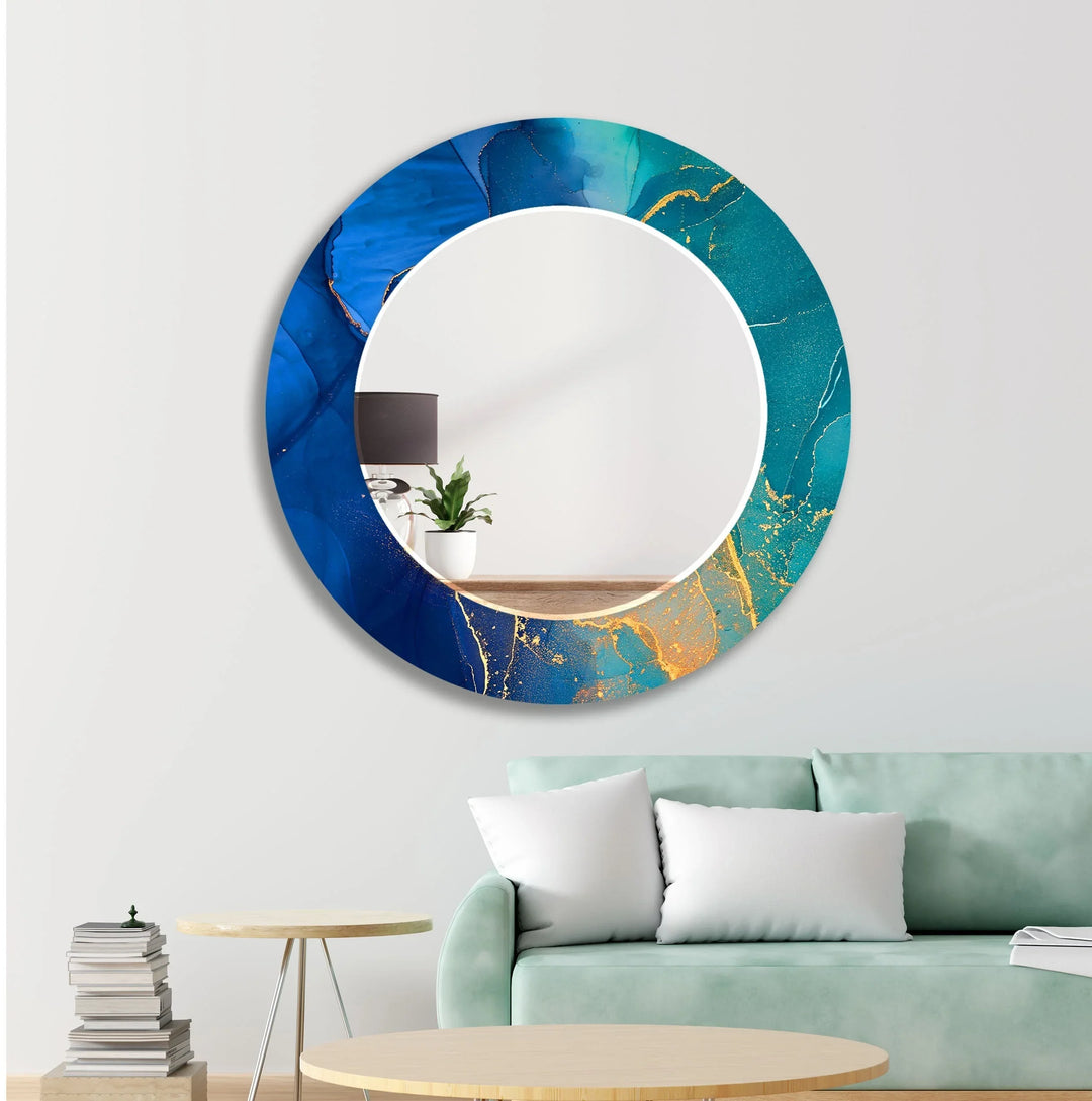 Green & Dark Blue Abstract Wall Mirrors wall decorative mirror
