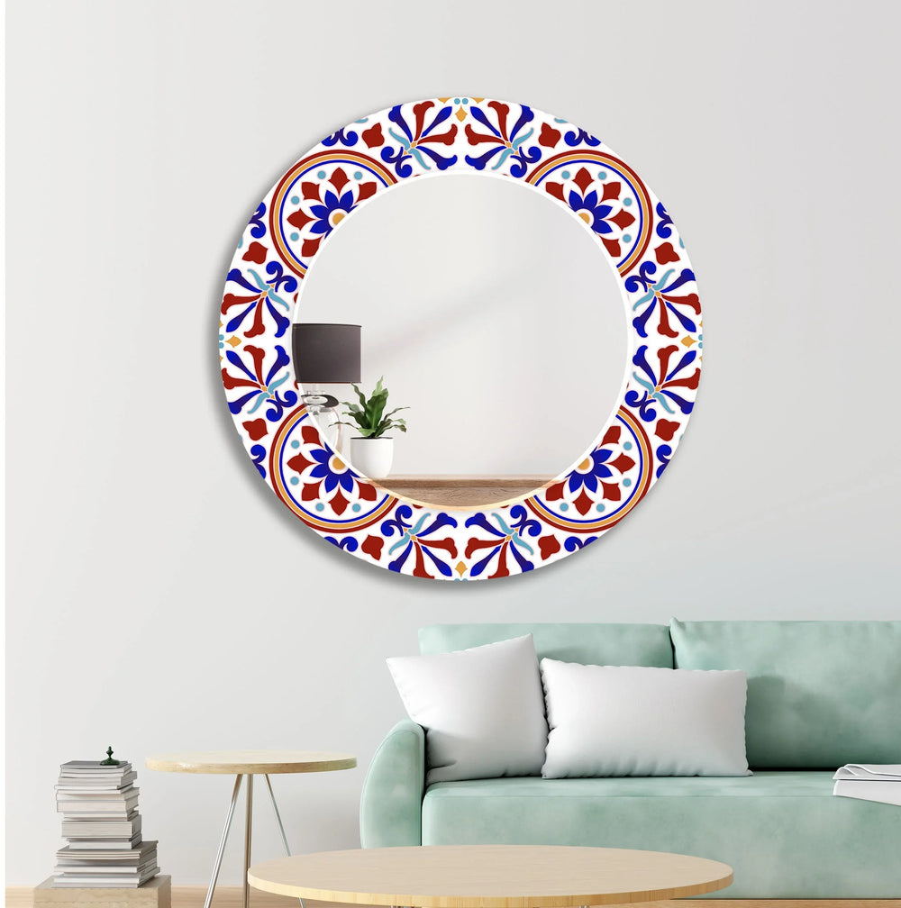 Mandala Navy Blue Round Wall Mirror Bedroom Wall Mirror