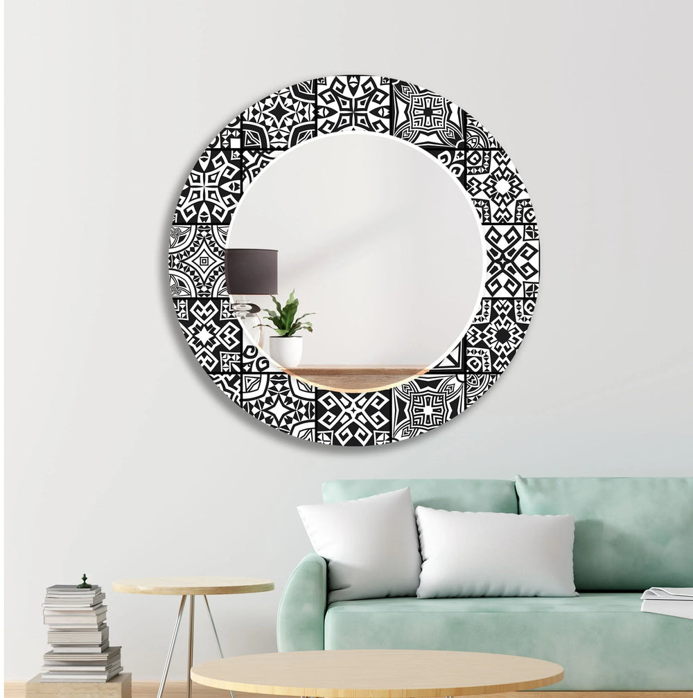 Black White Vintage Mosaic Wall Mirror led mirrors
