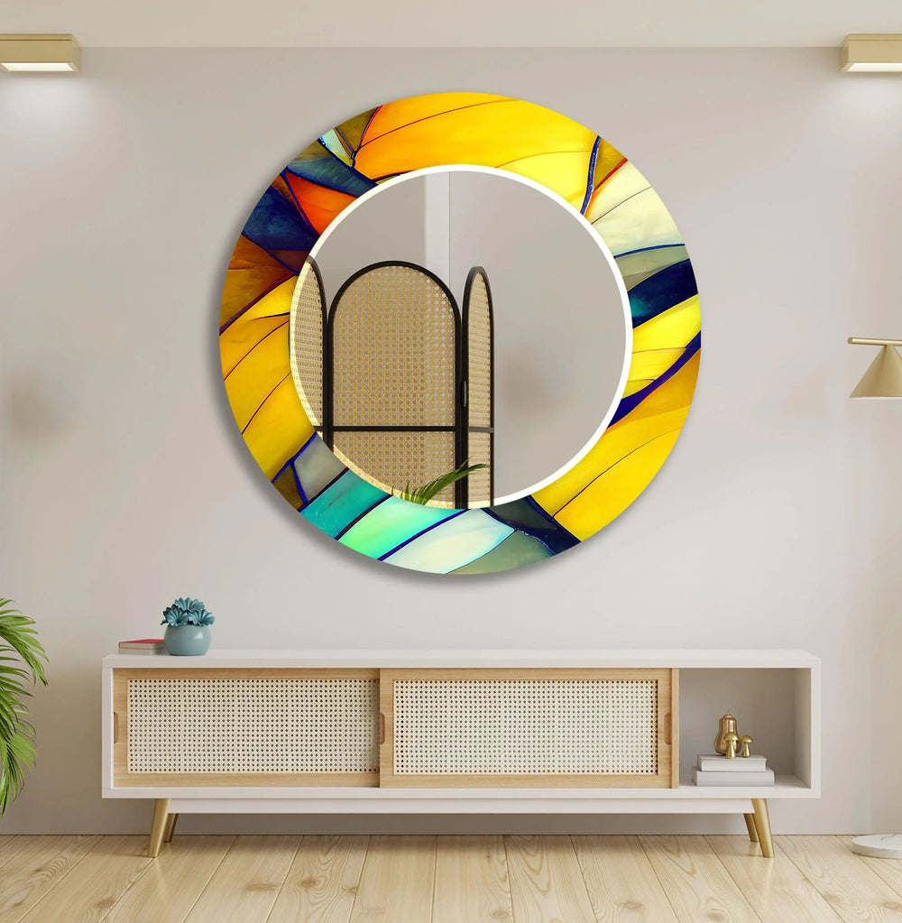 Stained Yellow Wall Mirror Large Wall Mirror