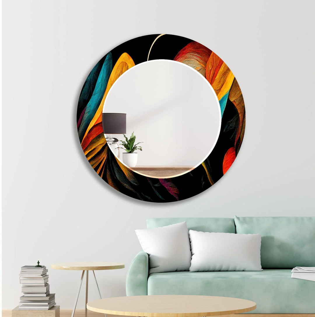Orange Lines Abstract Wall Mirror Gold Mirror