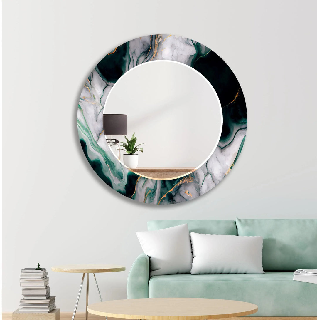 Green with Black Ink Abstract Wall Mirror Decorative Wall Mirror