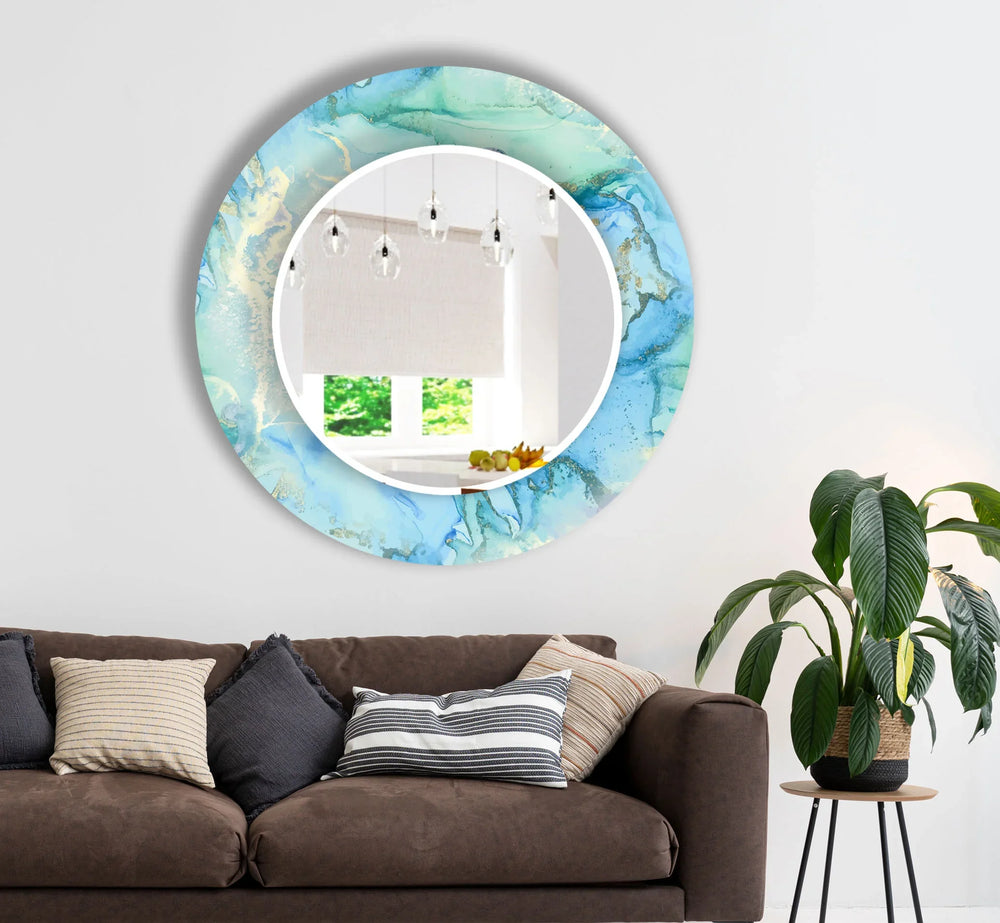Pastel Blue & Lavender Glass Wall Mirror – Abstract Watercolor Accent - MyPhotoStation