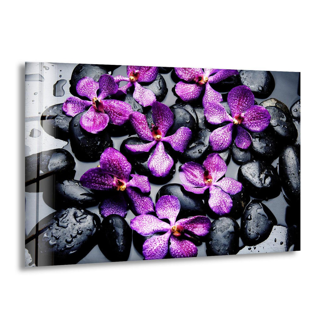 Orchid and Zen Stones Glass Wall Art, print picture on glass, Tempered Glass Wall Art