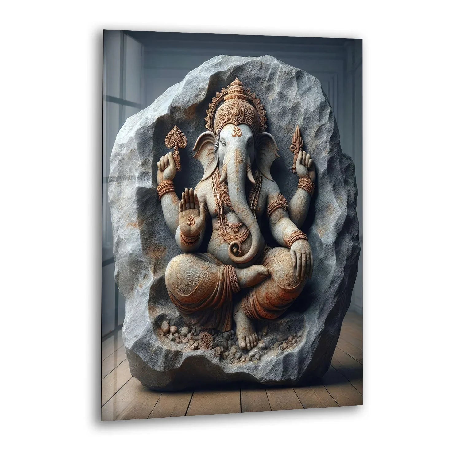 Buddha Sitting on Stone Glass Wall Art stained glass wall art, stained glass wall decor
