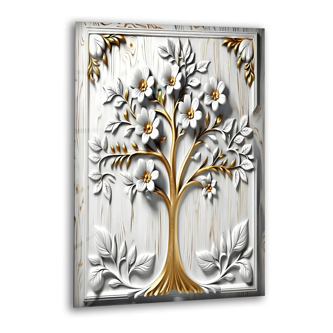 White Flower Tree Glass Wall Art glass wall decor, glass wall art decor