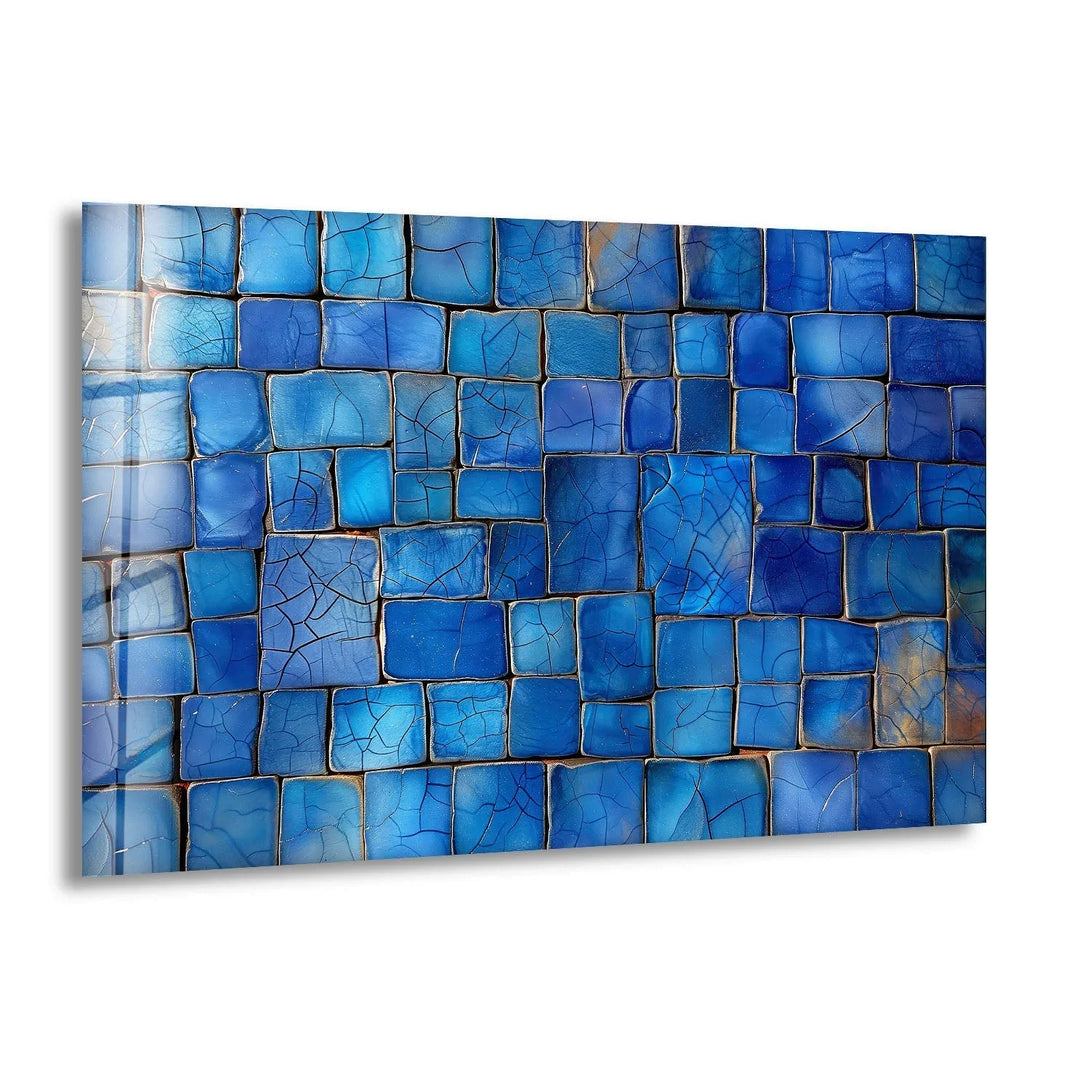 Blue Mosaic Cracked Stones Glass Wall Art Glass Printing Wall Art, Print photos on glass