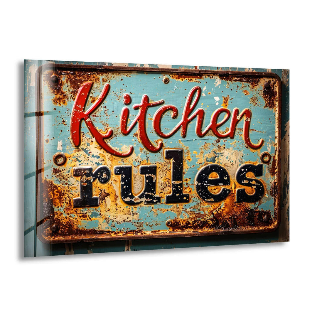 Kitchen Rules Glass Wall Art print picture on glass, Tempered Glass Wall Art