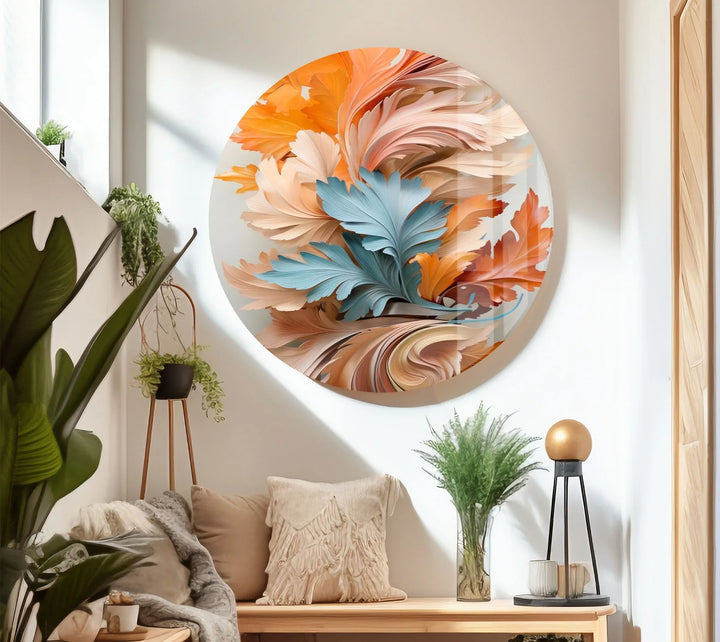 Autumn Leaves Abstract Wall Art – Orange and Blue Botanical Glass Print for Seasonal Elegance - MyPhotoStation