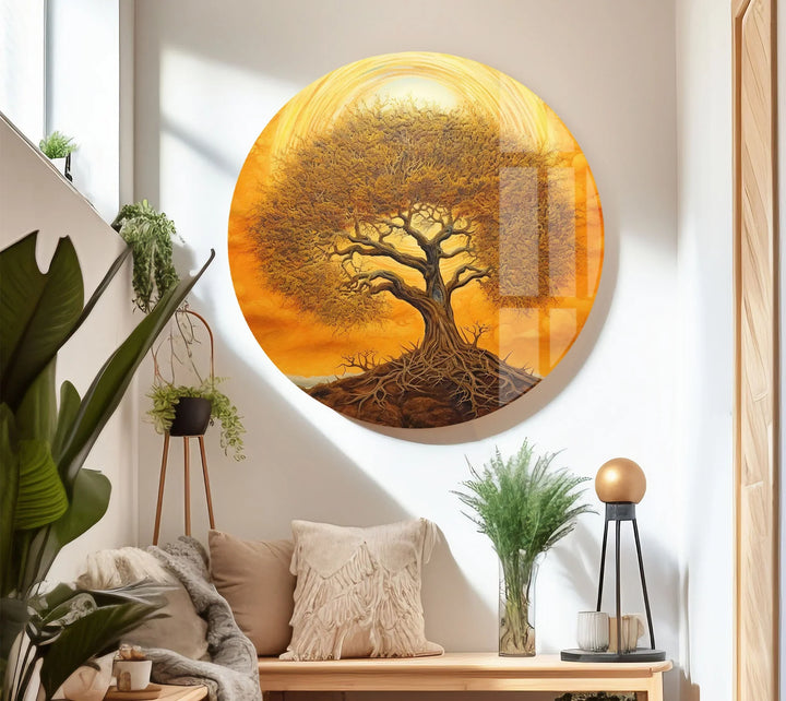 Surreal Tree of Life Wall Art – Glowing Sunset Glass Print for Spiritual and Nature-Inspired Decor - MyPhotoStation