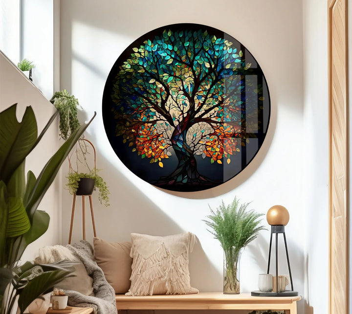 Stained Glass Tree of Life Wall Art – Multicolor Glass Print for Spiritual and Nature-Inspired Decor - MyPhotoStation