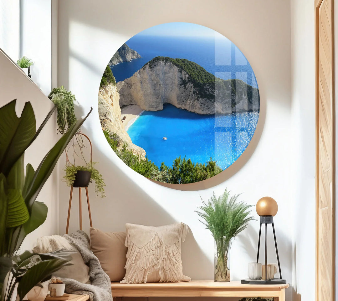 Navagio Beach Wall Art – Stunning Blue Coast Glass Print of Zakynthos Bay for Coastal and Modern Interiors - MyPhotoStation