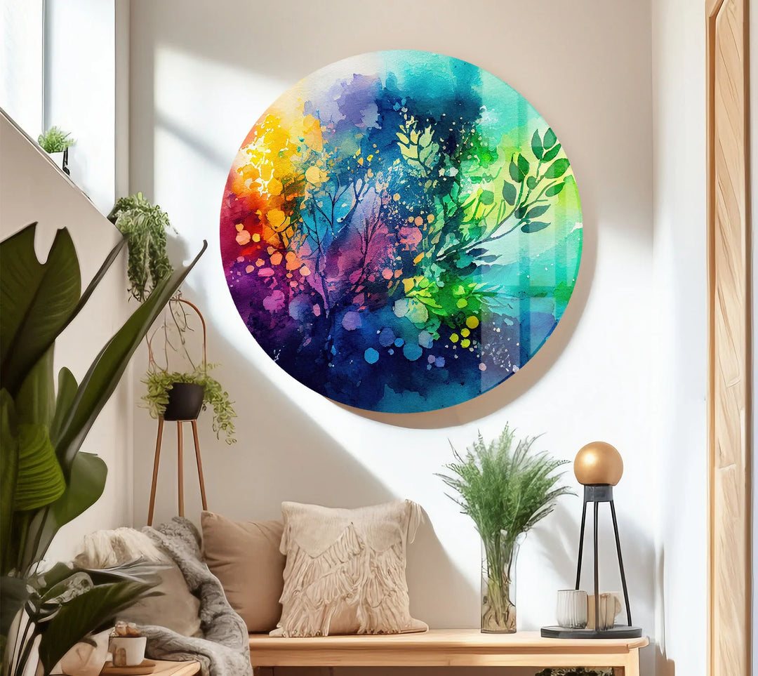 Vibrant Botanical Splash Wall Art – Colorful Nature-Inspired Glass Print for Creative Spaces - MyPhotoStation