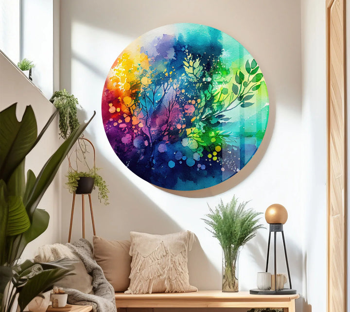 Vibrant Botanical Splash Wall Art – Colorful Nature-Inspired Glass Print for Creative Spaces - MyPhotoStation